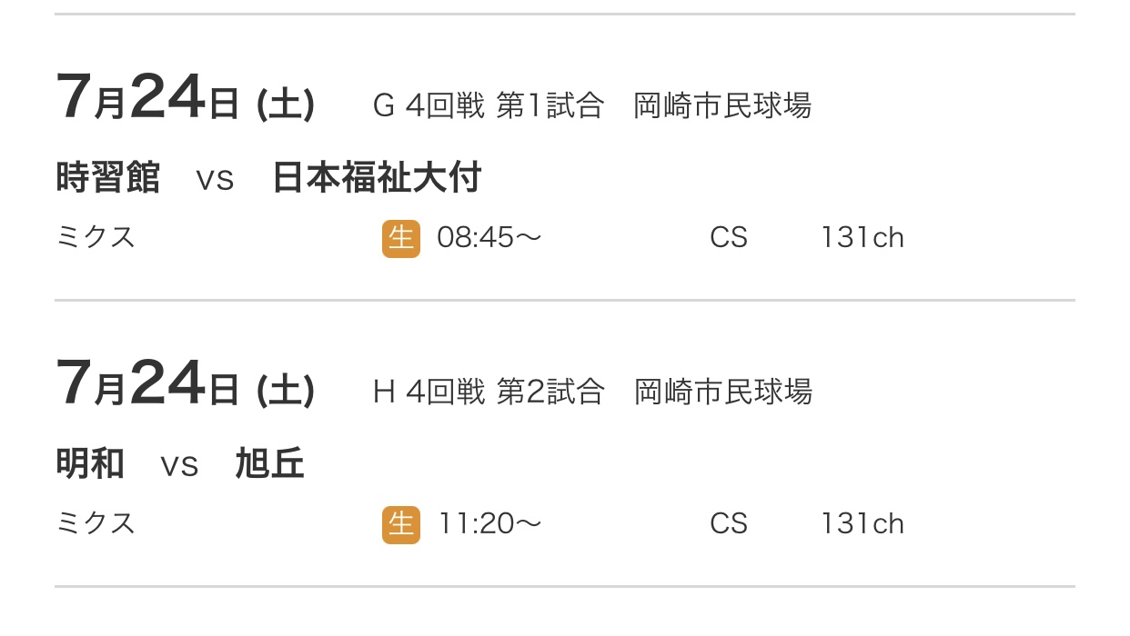 今日も始まりました。 今日は二試合予定。 【2021年7月24日（土）】 第103回全国高等学校野球選手権愛知大会 ■日本福祉大付 vs 時習館■明和 vs 旭丘